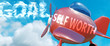 © GoodIdeas - Self worth helps achieve a goal - pictured as word Self worth in clouds, to symbolize that Self worth can help achieving goal in life and business, 3d illustration