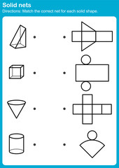 Wall Mural - Match the correct net for each solid shape. -  Worksheet for education.