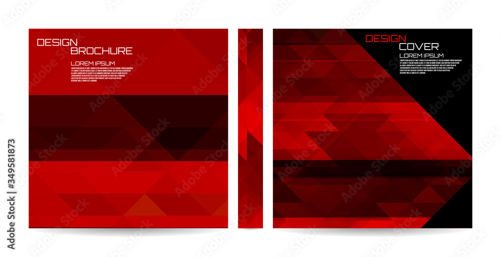 Brochure template with red striped overlapping diagonal triangles ...