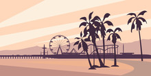 Santa Monica, California  Landscape Vector Illustration.