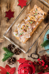 Wall Mural - Traditional Christmas cake with candied fruit, raisins and fruits.