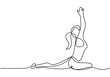 Woman doing yoga pose. Young yoga girl sitting and pose with stretching. Professional yoga exercise. Continuous line art. Health concept. Vector illustration