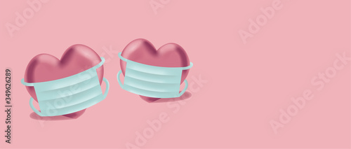 Cuadros en Lienzo 2 pastell rosa Herzen mit blauer Maske auf rosafarbigem Hintergrund