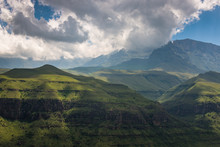 Green Valley In The Mountains Of Central Drakensberg In KwaZulu-Natal South Africa