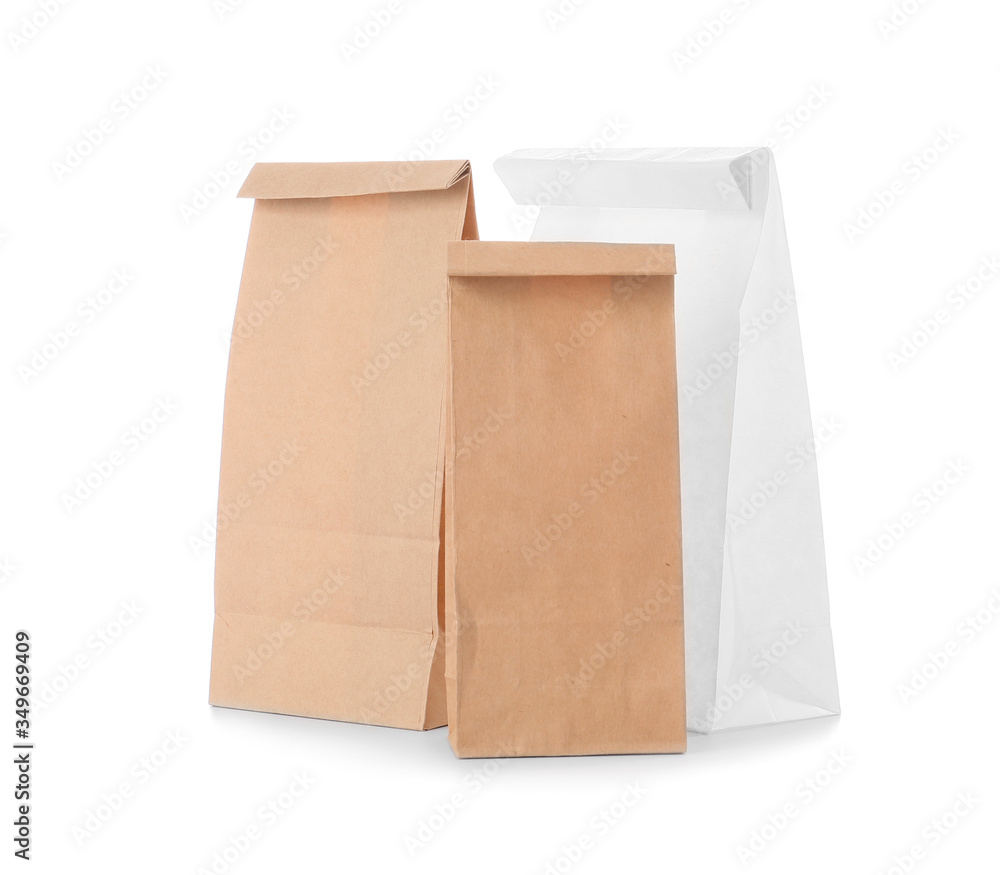 Paper bags on white background