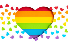 Paper Heart With Rainbow Color Stripes Symbol Of LGBT Gay Pride. Love, Diversity, Tolerance, Equality Idea