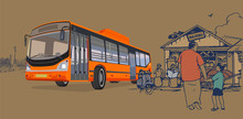 Illustration Of Delhi Bus Service With Passenger