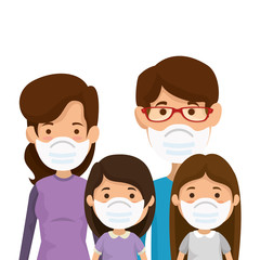 Poster - parents with daughters using face mask vector illustration design