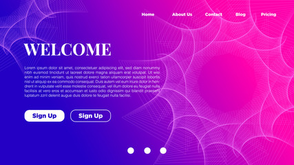 Asbtract vibrant background design. Landing page template with ethereal wavy shapes.