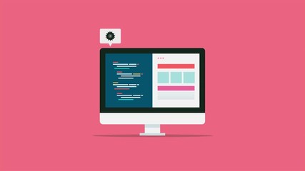 Wall Mural - 2d animation concept of online web development, software application coding. 4k, video clip.
