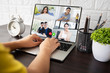 © khwanchai - Work at home and social distancing concept, woman talking to colleagues about plan in video conference in house, meeting and planning online as covid 19 or corona virus disease