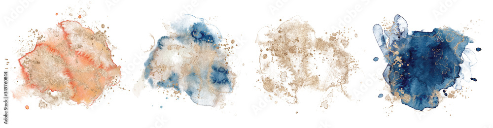 Abstract watercolor  shapes on white background. Color splashing hand drawn vector - obrazy, fototapety, plakaty 