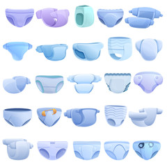 Diaper icons set. Cartoon set of diaper vector icons for web design