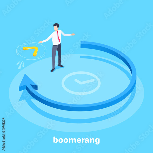 Fotografía isometric vector image on a blue background, a blue arrow going in a circle and