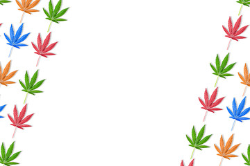 Wall Mural - Colorful leaves of hemp or cannabis diagonal pattern on white background.