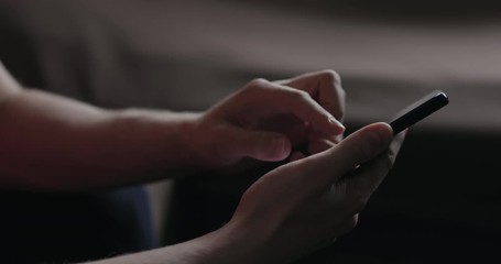 Poster - Slow motion closeup young man use smartphone working from home side view