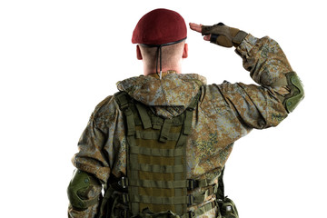 Wall Mural - Male in russian mechanized infantry uniform isolated with clipping path on white background.