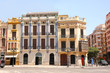 Group of colourful historic modernist buildings, city of Castellón, Valencia, Spain.