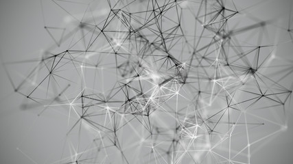 Aufkleber - Network connection structure.Low poly shape with connecting dots and lines on gray background.3d rendering Big data visualization.