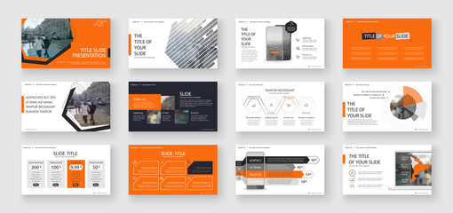 Canvas Print - Geometric Orange Presentation Element Templates. Vector infographics. For use in Presentation, Flyer and Leaflet, SEO, Marketing, Webinar Landing Page Template, Website Design, Banner.