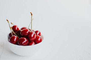 Fresh cherries. Cherry on white background. Healthy food concept.