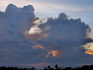 Sunrise on the sea coast top view of the sky dark cloud