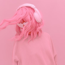 Vanilla Pink Dj Girl. Monochrome Party Style. Stylish Headphones, Music Lover Concept