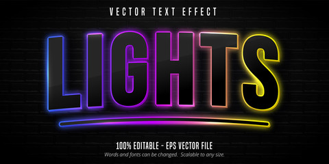 Poster - Lights text, Colorful neon light signage style editable text effect