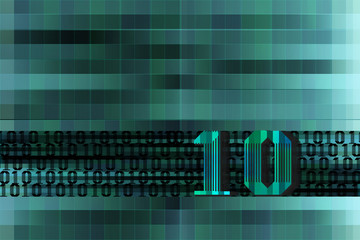 Sticker - computer data matrix. horizontal digital binary code moving motion side way. light up blue one and zero text flowing down. black background space with multiple layers coding.