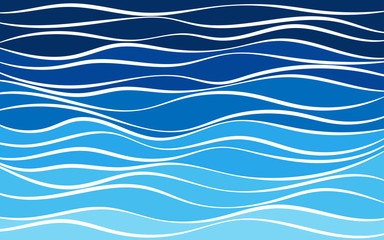 Wall Mural - Level sea waves curves blue layers shape abstract background, soft tones below to dark colors above