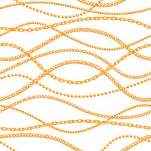 Fashion Seamless Jewelry Pattern With Gold Chains On White Background