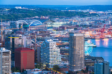 Wall Mural - scenic view of down town of  seattle city at night,Seattle,Washington,usa.   for editorail use only.