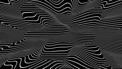 Wall Mural - 3D Render noisy surface with abstract black and white striped texture. Seamless loop lines motion illusion HD resolution. Line illusions. 3d line surrealism line art.