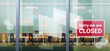 © mast3r - sorry we are closed sign hanging outside office window coronavirus pandemic quarantine bankruptcy commerce crisis concept horizontal vector illustration