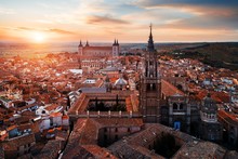Aerial View Of Toledo Cathedral Sunset