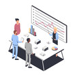 Data Analysis concept and project management. Business people. Financial analysis, business strategy, teamwork, audit. Isometric vector illustration