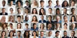 canvas print picture - Many happy diverse ethnicity different young and old people group headshots in collage mosaic collection. Lot of smiling multicultural faces looking at camera. Human resource society database concept.