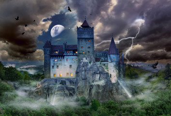 Wall Mural - Famous historical castle of Count Dracula in Bran town, the legendary landmark of Transylvania in Romania