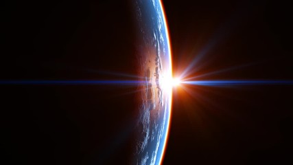 Wall Mural - amazing view of the earth from space and glowing atmosphere in the rays of the sun. uhd. 4k. 3840x21