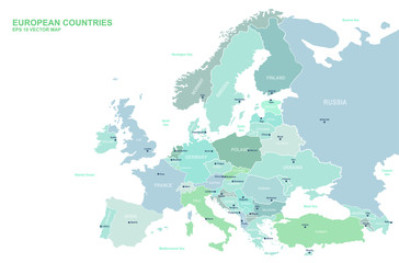 Wall Mural - europe map. vector map of european countries and capital.