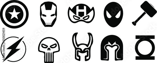 Fotografía set of marvel superhero vector icons in BW