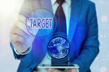 Word writing text Target. Business photo showcasing an individual object or place selected as the aim of attack Life goal Elements of this image furnished by NASA