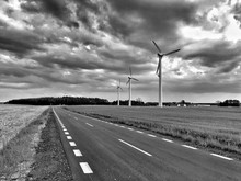 Wind Turbines Along Country Road