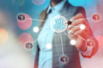 Poster - Conceptual hand writing showing Take Action. Concept meaning do something official or concerted to achieve aim with problem Elements of this image furnished by NASA