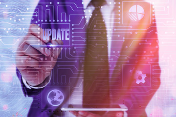 Wall Mural - word writing text update. business photo showcasing make something more modern adding new facts chan