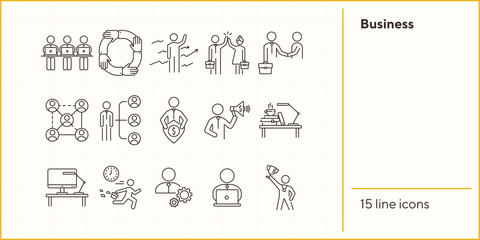 Wall Mural - Business icons. Set of line icons on white background. Business hierarchy, workday, workplace. Career concept. Vector illustration can be used for topics like management, job, employment