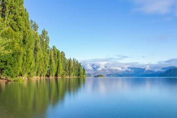 Wall Mural - Landscape with lake. Blue Lake Landscape Nature Background