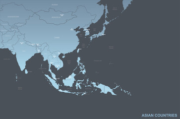 Wall Mural - asia map. detailed vector map of asian countries.