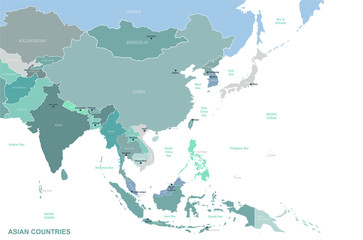 Wall Mural - asia map. asia country named map. detailed vector map of asian countries.