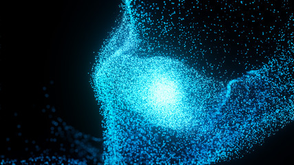 Poster - abstract blue particle background evolving from the center. abstract fluid particles. wavy abstract 